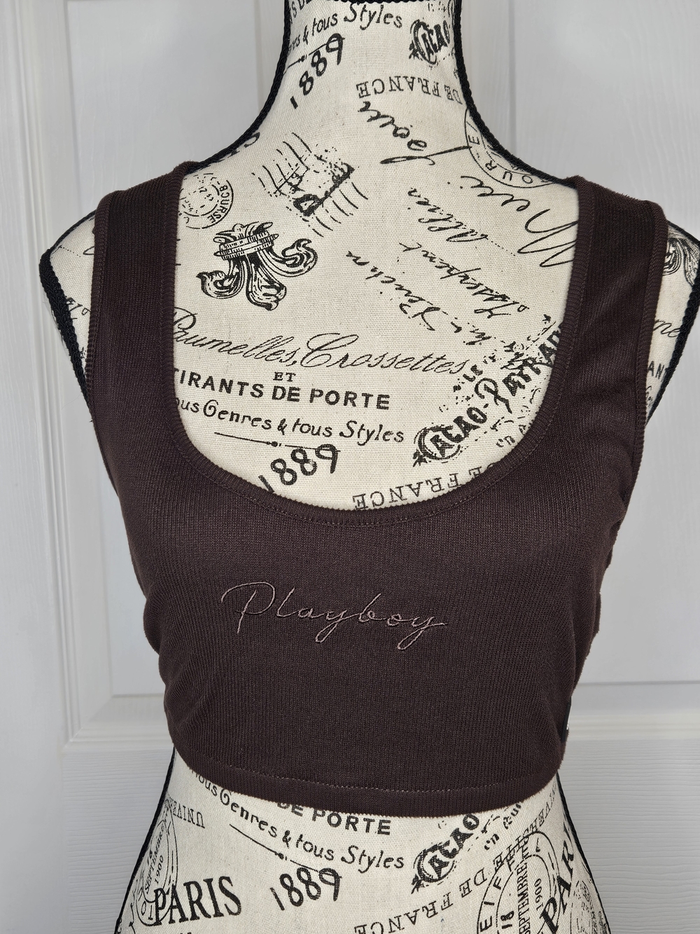 Playboy Chocolate Brown Ribbed Crop Tank Top Size XL